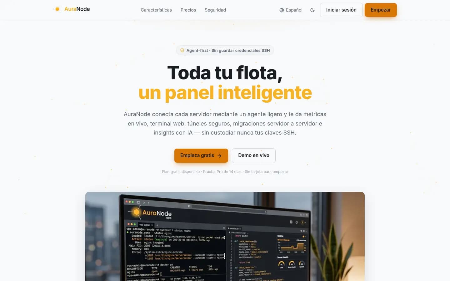 Screenshot of the public page of AuraNode