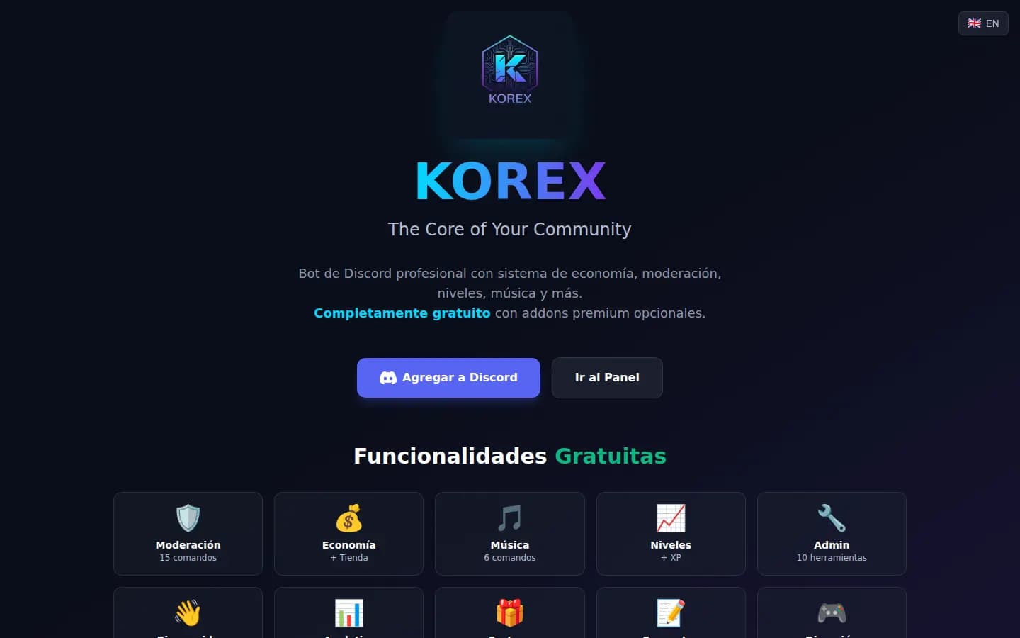 Screenshot of the public page of KOREX